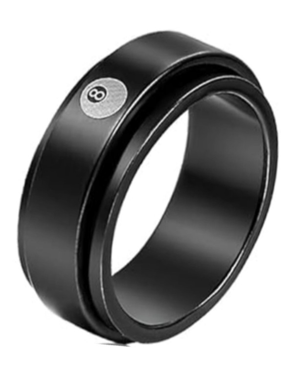 Black Stainless Steel 8 Ball Spinner Ring Fidget Band